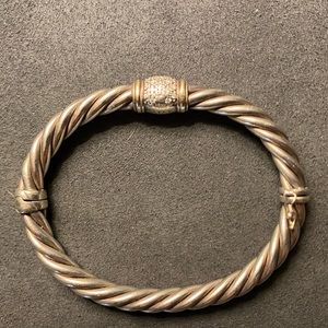 David Yurman Sterling Silver & Gold Cable Bracelet with Diamonds